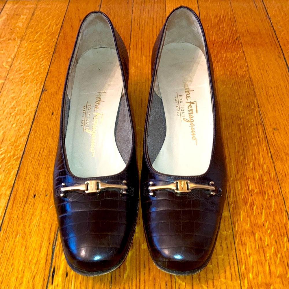 Salvatore Ferragamo animal print brown leather chic pumps sz 8 2A / AA narrow